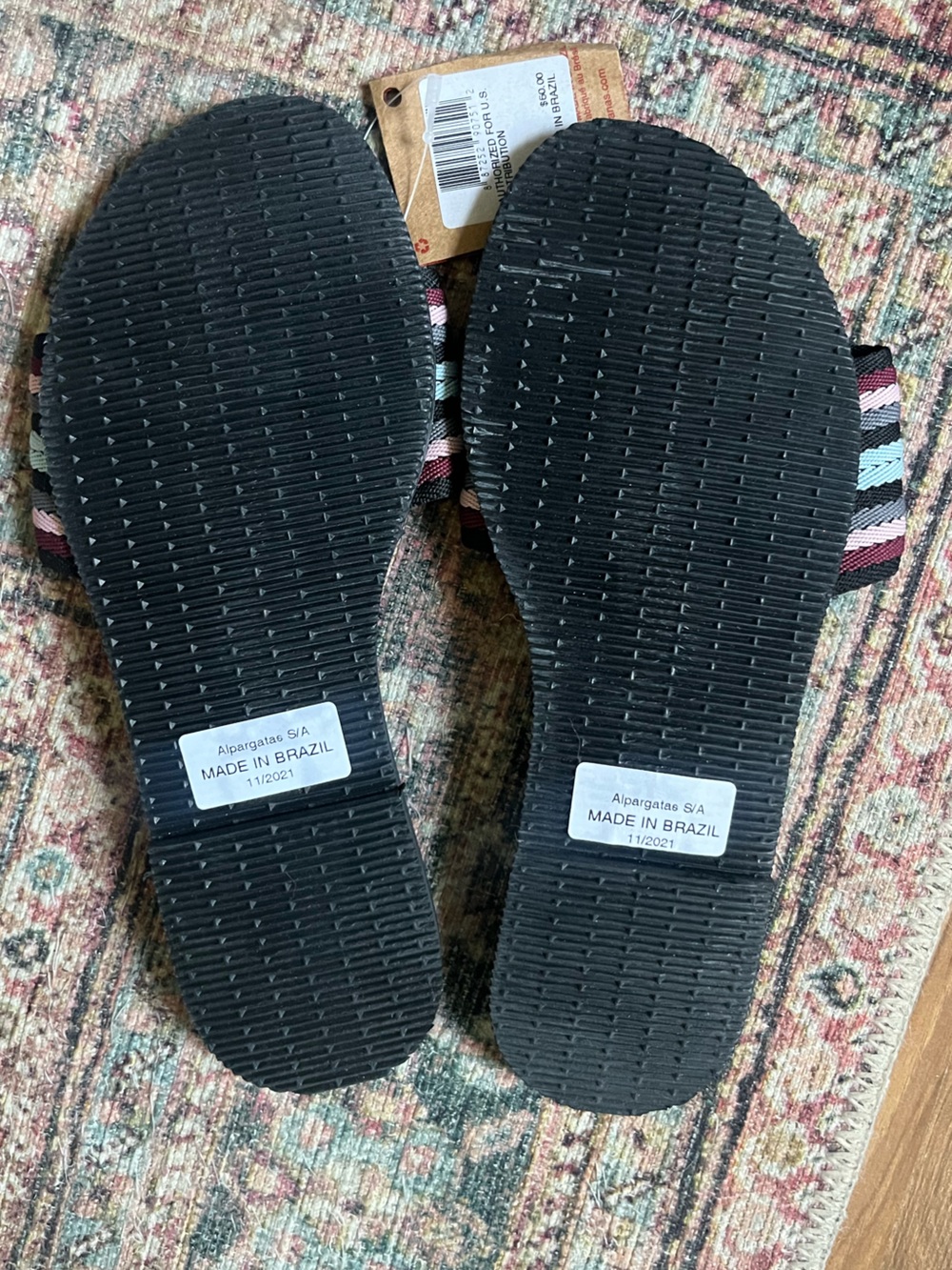 Havaianas Women's You Malta Mix Striped Slide Sandal Black Multi Size 9/10 NWT - Picture 2 of 6